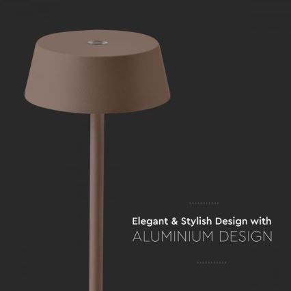 LED Екстериорна димируема сензорна акумулаторна настолна лампа LED/2W/5V 4400 mAh IP54 кафява