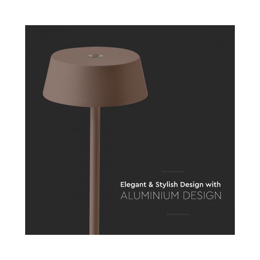LED Екстериорна димируема сензорна акумулаторна настолна лампа LED/2W/5V 4400 mAh IP54 кафява