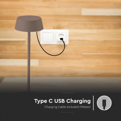LED Екстериорна димируема сензорна акумулаторна настолна лампа LED/2W/5V 4400 mAh IP54 кафява