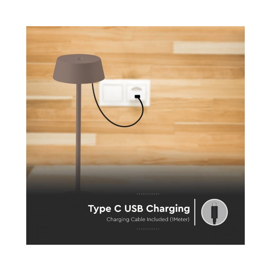 LED Екстериорна димируема сензорна акумулаторна настолна лампа LED/2W/5V 4400 mAh IP54 кафява
