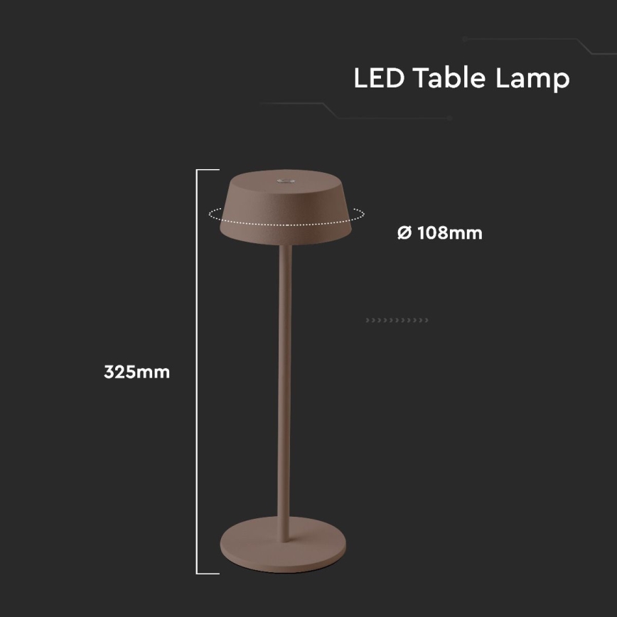 LED Екстериорна димируема сензорна акумулаторна настолна лампа LED/2W/5V 4400 mAh IP54 кафява