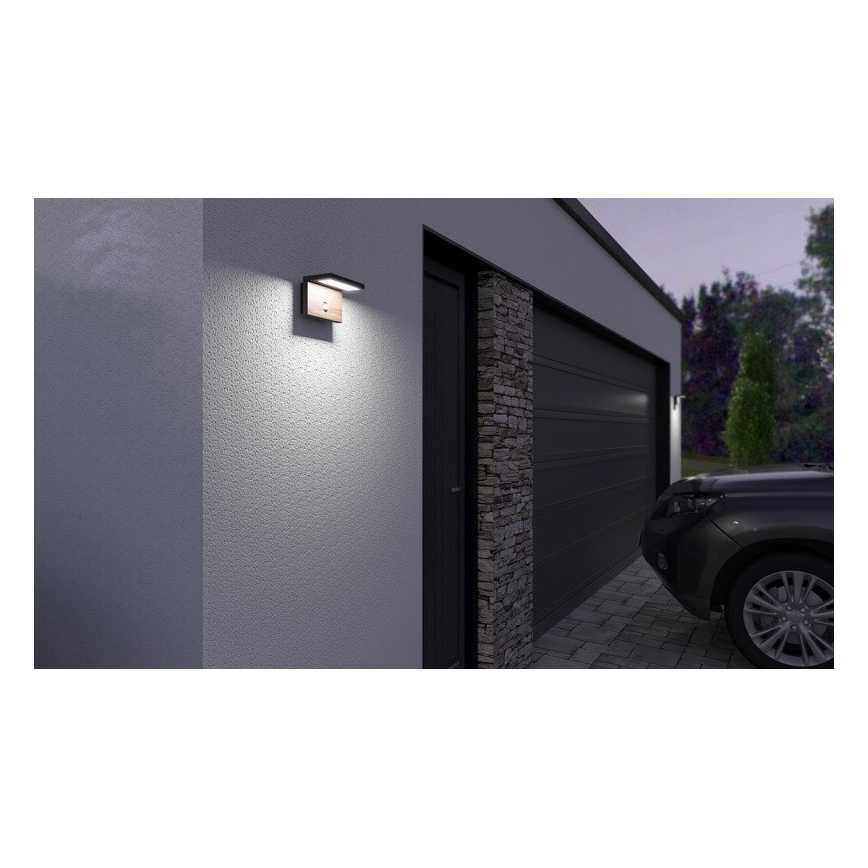 LED Екстериорен аплик със сензор NATURA LED/12W/230V 4000K IP54 кафяв/антрацит