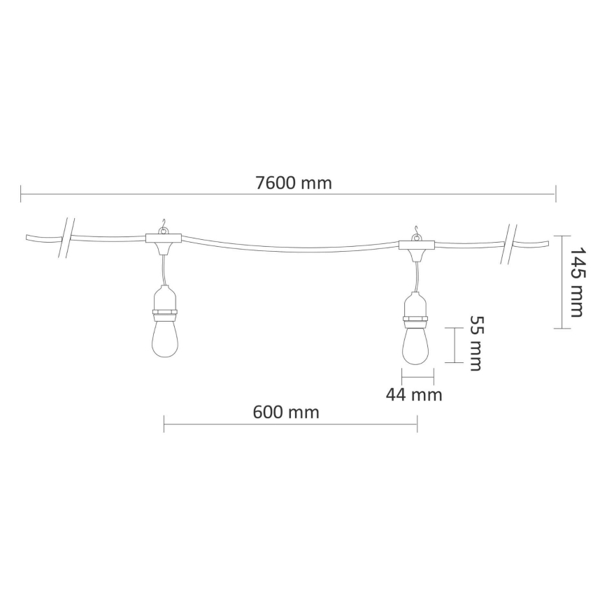 LED Екстериорни декоративни лампички PARTY NEON 7,6 м 10xE27/0,6W/36V IP44