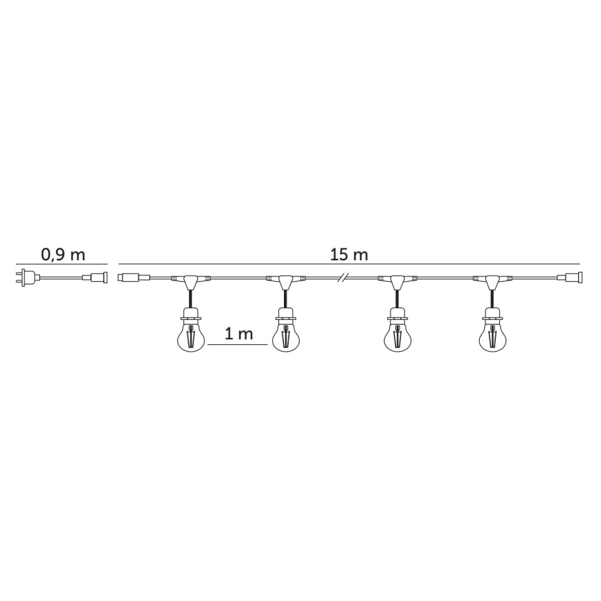LED Екстериорни декоративни лампички BAJA ST64 15xE27/1W/230V 15,9m IP44 топло бяло