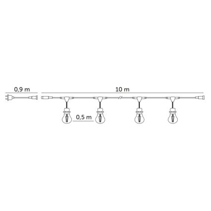 LED Екстериорни декоративни лампички BAJA ST64 20xE27/1W/230V 10,9m IP44 топло бяло