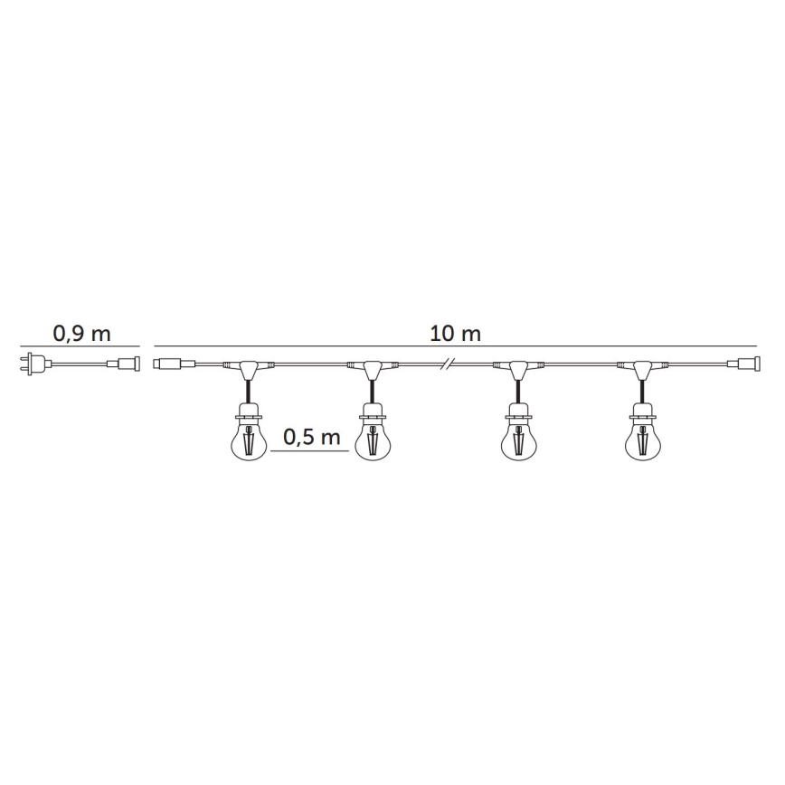 LED Екстериорни декоративни лампички BAJA ST64 20xE27/1W/230V 10,9m IP44 топло бяло