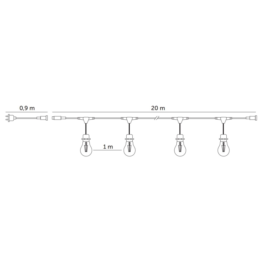 LED Екстериорни декоративни лампички BAJA ST64 20xE27/1W/230V 20,9m IP44 топло бяло