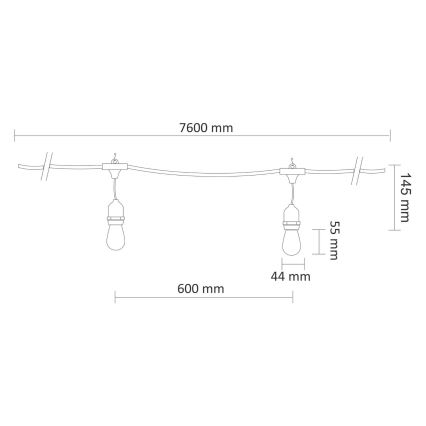 LED Екстериорни декоративни лампички PARTY NEON 7,6 м 10xE27/0,6W/36V IP44