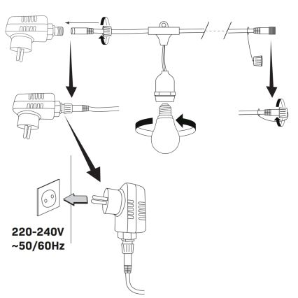 LED Екстериорни декоративни лампички PARTY NEON 7,6 м 10xE27/0,6W/36V IP44