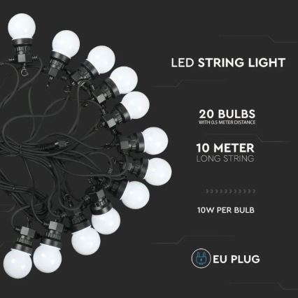 LED Екстериорни лампички STRING 10м 20xLED/0,5W/230V IP44 6000K