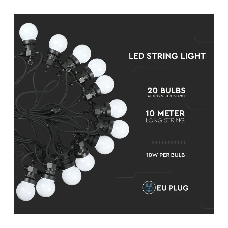 LED Екстериорни лампички STRING 10м 20xLED/0,5W/230V IP44 6000K