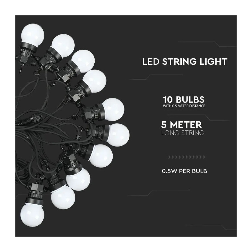 LED Екстериорни лампички STRING 5м 10xLED/0,5W/230V IP44 3000K