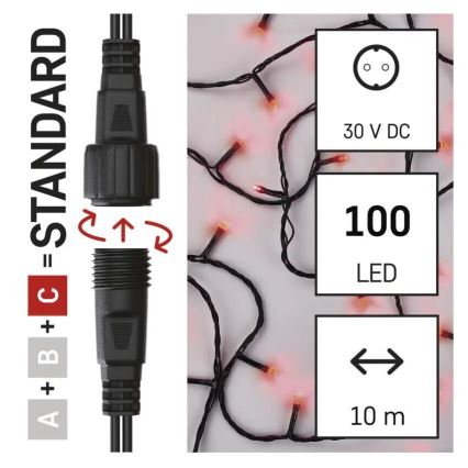 LED Екстериорни Коледни лампички 100xLED/10m IP44 червен