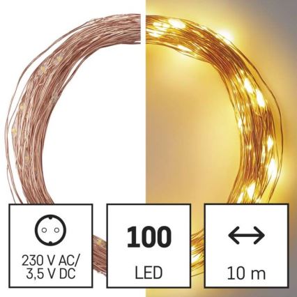 LED Екстериорни Коледни лампички 100xLED/15м IP44 топло бяло