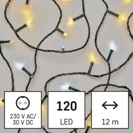 LED Екстериорни Коледни лампички 120xLED/2 функции 17м IP44 топло/студено бяло