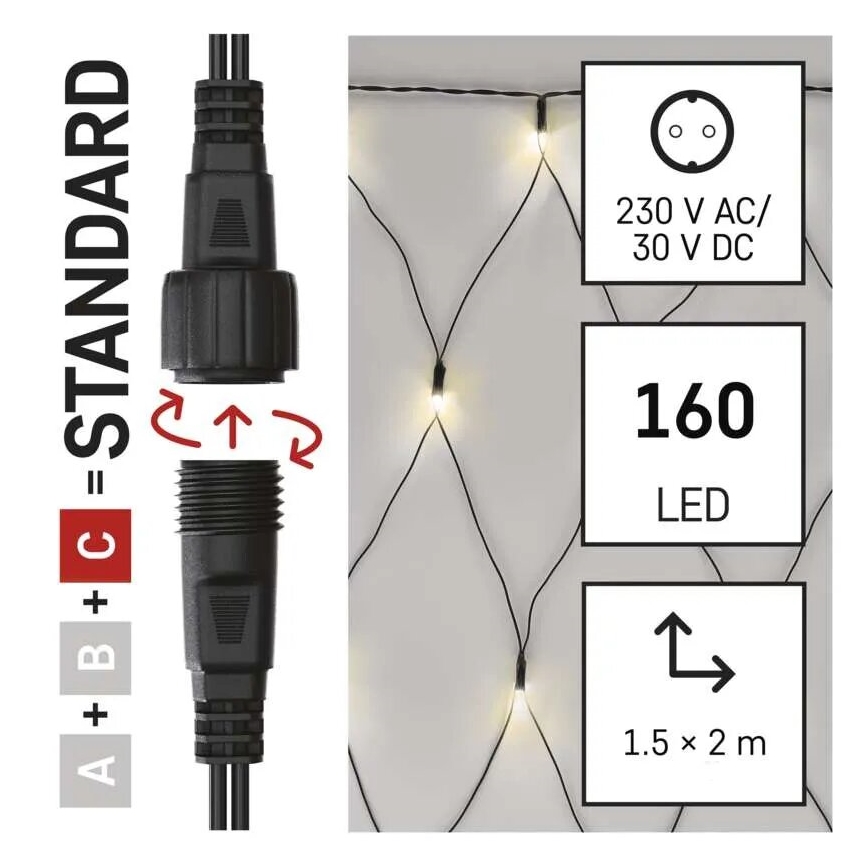 LED Екстериорни Коледни лампички 160xLED/2x1,5m IP44 топло бял