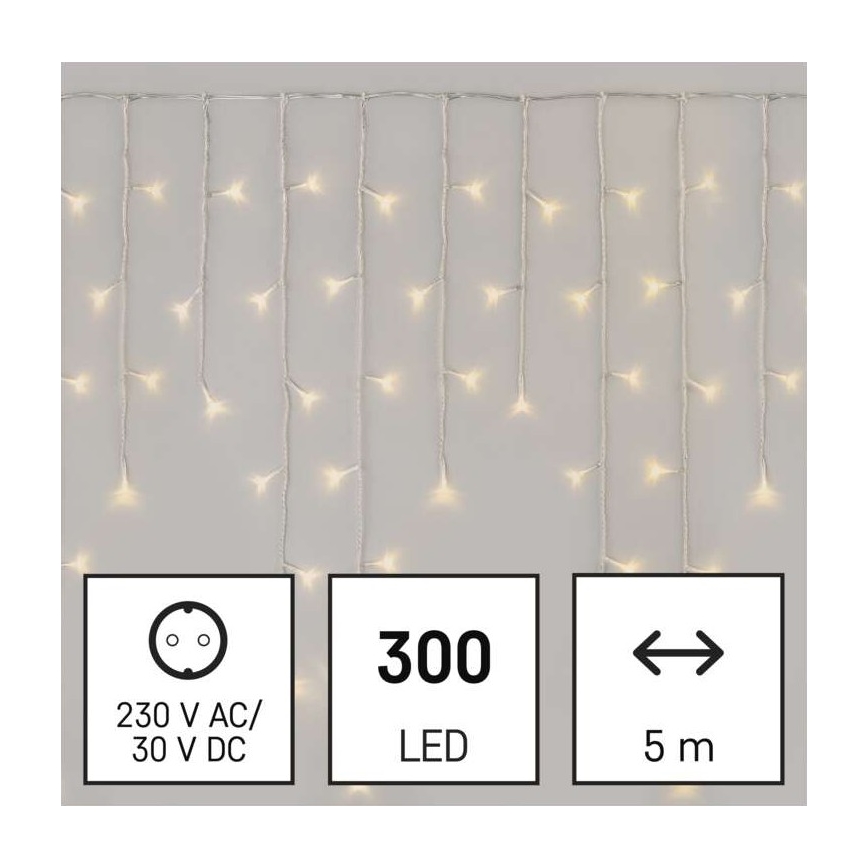 LED Екстериорни Коледни лампички 300xLED/8 режима 10м IP44 топло бели + дистанционно