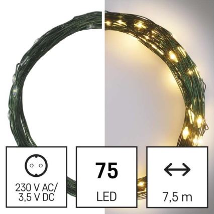 LED Екстериорни Коледни лампички 75xLED/12,5м IP44 топло бяло