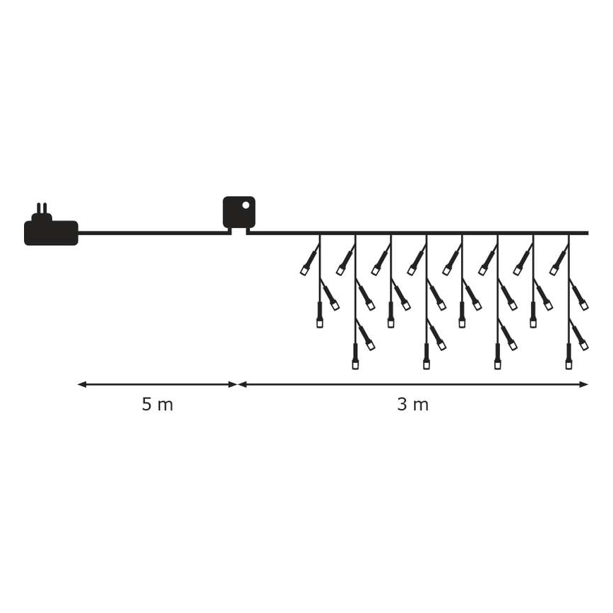 LED Екстериорни Коледни лампички CHAIN 180xLED/8 функции 8м IP44 студено бели