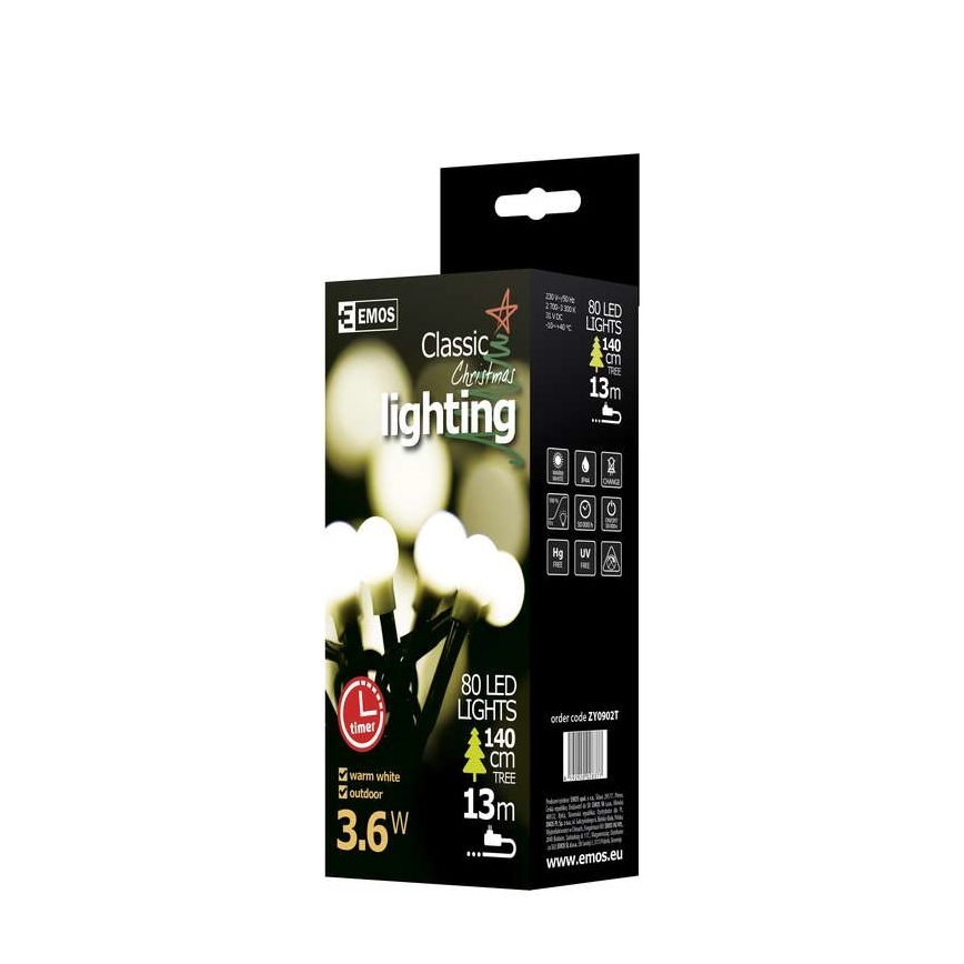 LED Екстериорни Коледни лампички CHAIN 80xLED 13м IP44 топло бяло