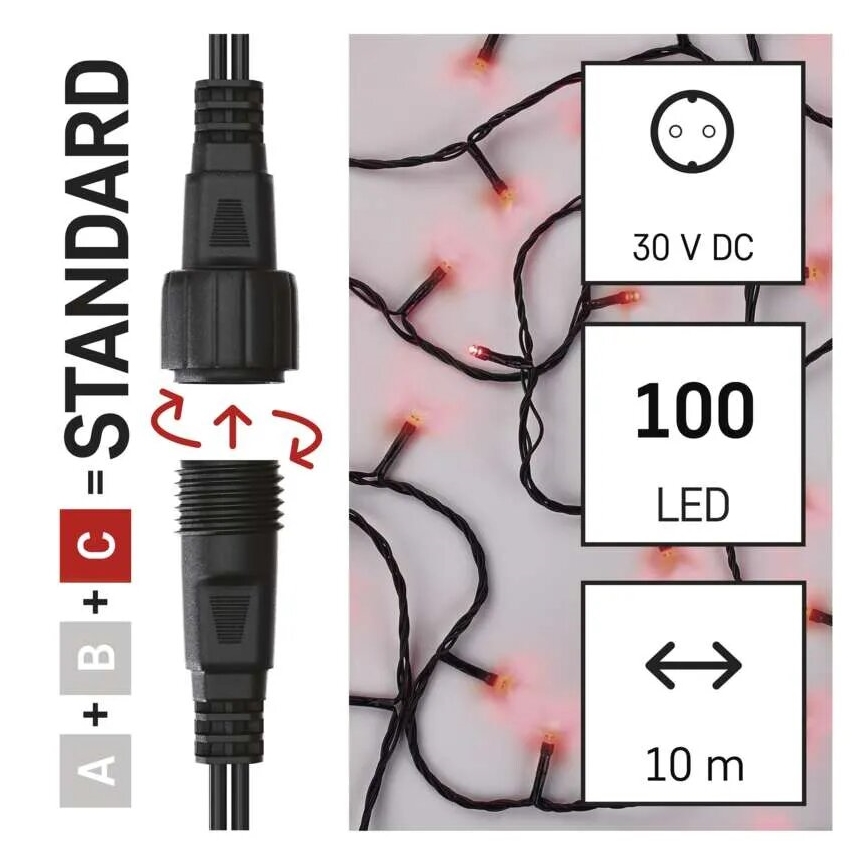 LED Екстериорни Коледни лампички 100xLED/10m IP44 червен
