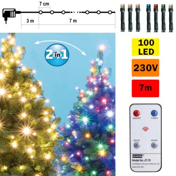 LED Екстериорни Коледни лампички 100xLED 10м IP44 топло бяло/многоцветни + дистанционно
