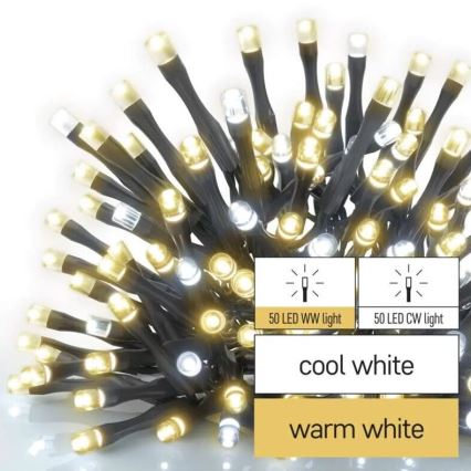 LED Екстериорни Коледни лампички 100xLED/10m IP44 топло/студено бял