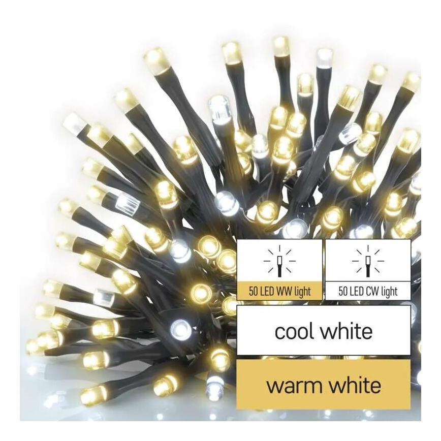 LED Екстериорни Коледни лампички 100xLED/10m IP44 топло/студено бял
