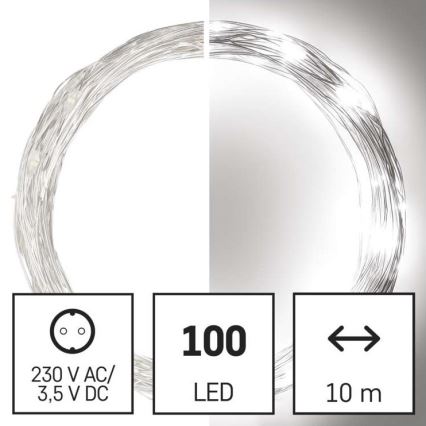 LED Екстериорни Коледни лампички 100xLED/15м IP44 студено бяло