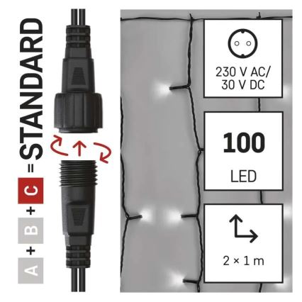 LED Екстериорни Коледни лампички 100xLED/1x2m IP44 студено бял