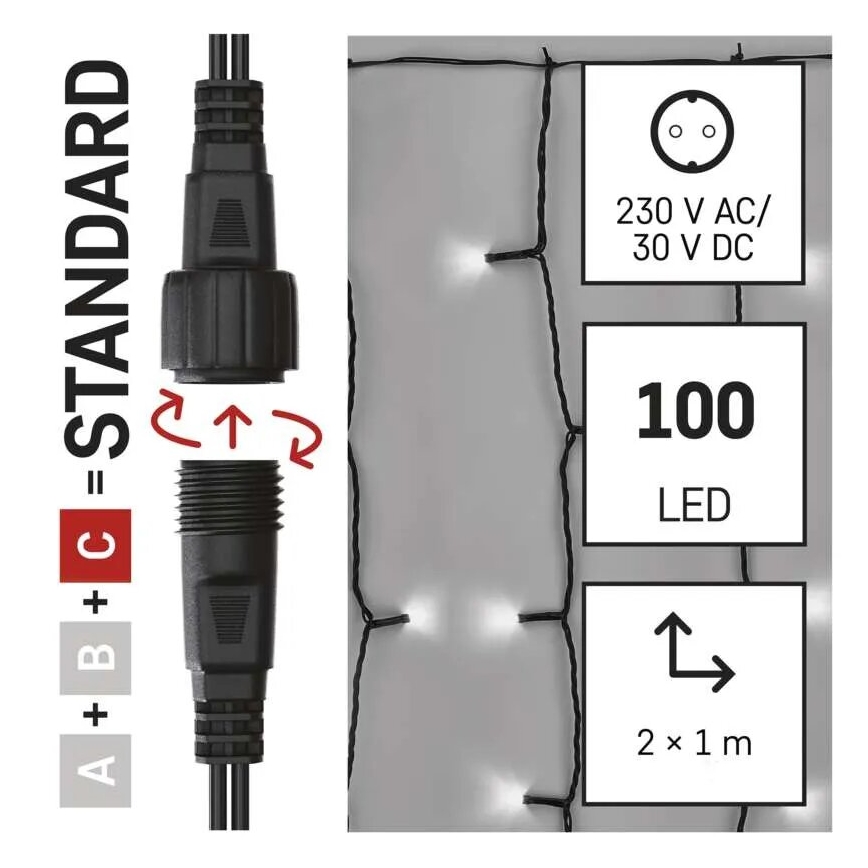 LED Екстериорни Коледни лампички 100xLED/1x2m IP44 студено бял