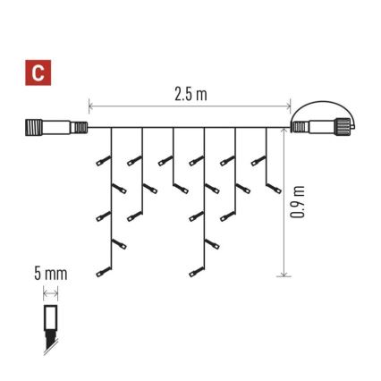 LED Екстериорни Коледни лампички 100xLED/2,5x0,9m IP44 червен/винтидж