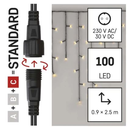 LED Екстериорни Коледни лампички 100xLED/2,5x0,9m IP44 топло бял
