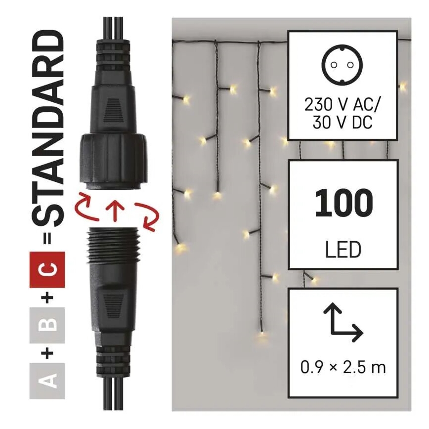 LED Екстериорни Коледни лампички 100xLED/2,5x0,9m IP44 топло бял