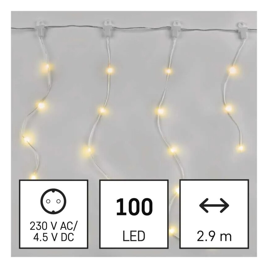 LED Екстериорни Коледни лампички 100xLED/8 функции 7,9x0,7m IP44 топло бял