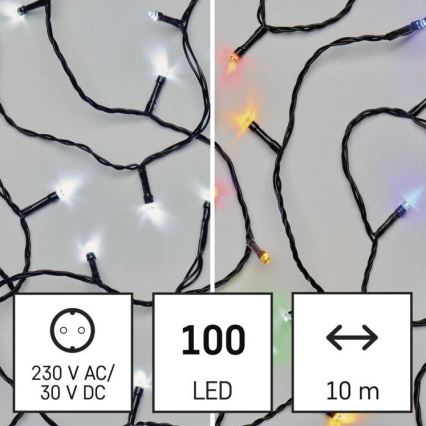 LED Екстериорни Коледни лампички 100xLED/8 режима 15м IP44 студено бяло/многоцветни