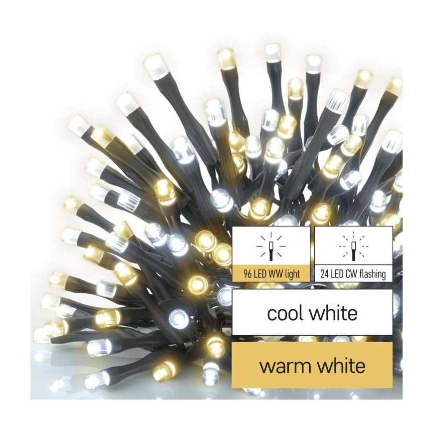 LED Екстериорни Коледни лампички 120xLED/2 функции 17м IP44 топло/студено бяло