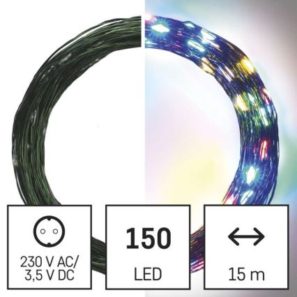 LED Екстериорни Коледни лампички 150xLED/20м IP44 многоцветни