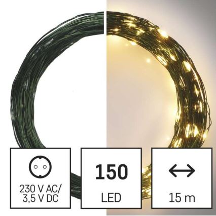LED Екстериорни Коледни лампички 150xLED/20м IP44 топло бяло