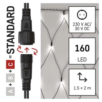 LED Екстериорни Коледни лампички 160xLED/2x1,5m IP44 студено бял