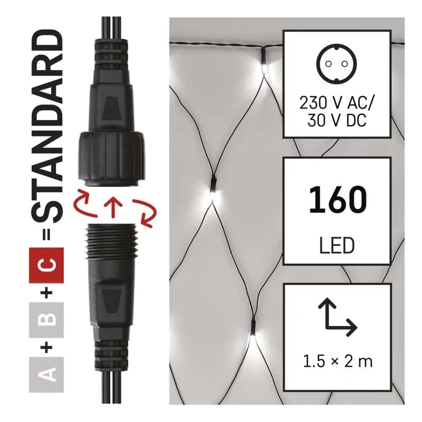 LED Екстериорни Коледни лампички 160xLED/2x1,5m IP44 студено бял