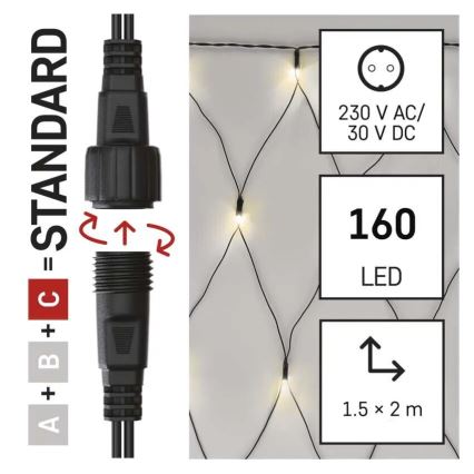 LED Екстериорни Коледни лампички 160xLED/2x1,5m IP44 топло бял