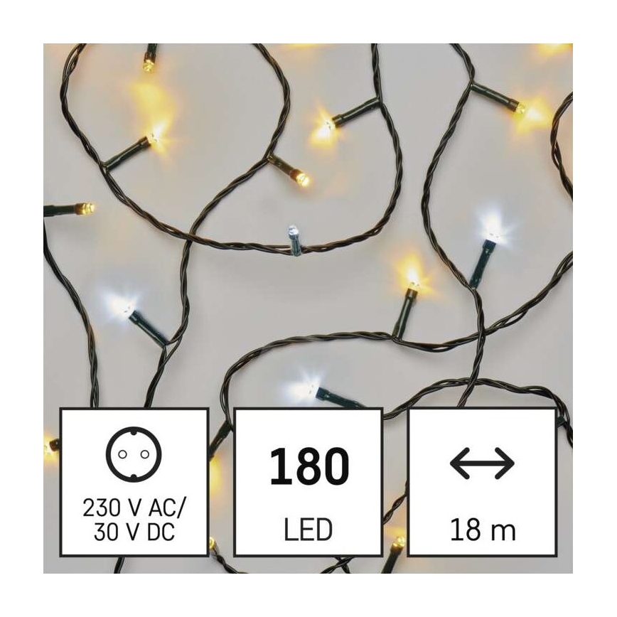 LED Екстериорни Коледни лампички 180xLED/2 функции 23м IP44 топло/студено бяло