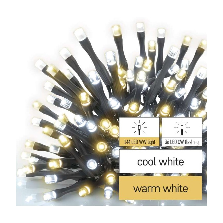 LED Екстериорни Коледни лампички 180xLED/2 функции 23м IP44 топло/студено бяло