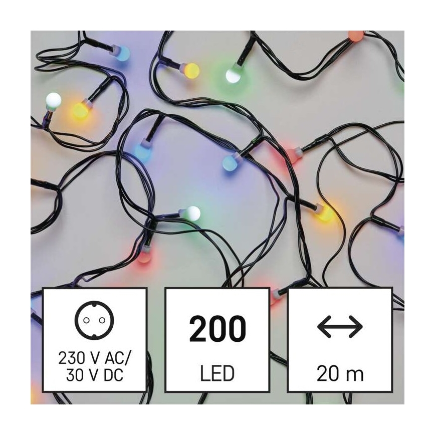 LED Екстериорни Коледни лампички 200xLED/8 режима 25м IP44 многоцветни