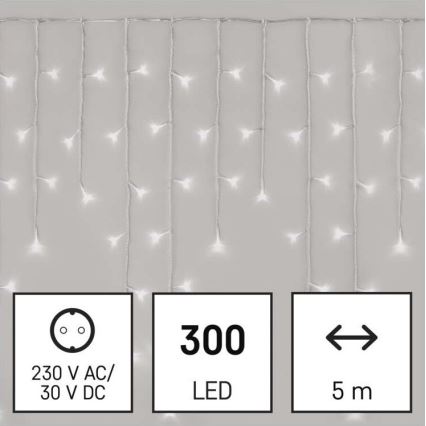 LED Екстериорни Коледни лампички 300xLED/8 режима 10м IP44 студено бяло + дистанционно