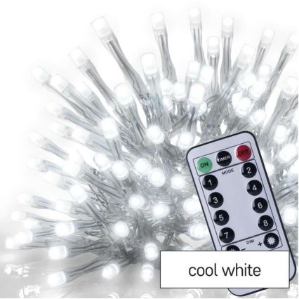LED Екстериорни Коледни лампички 300xLED/8 режима 10м IP44 студено бяло + дистанционно