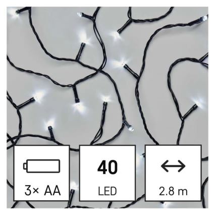 LED Екстериорни Коледни лампички 40xLED/3xAA 3,3m IP44 студено бял