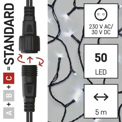 LED Екстериорни Коледни лампички 50xLED/5m IP44 студено бял