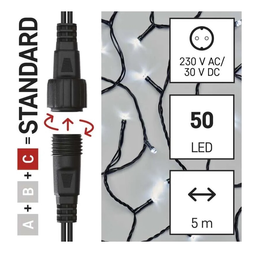 LED Екстериорни Коледни лампички 50xLED/5m IP44 студено бял